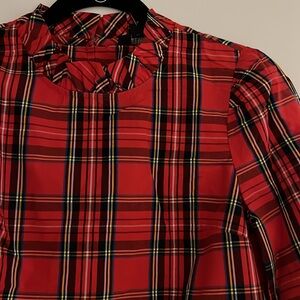 NWT J.Crew red tartan plaid ruffle neck blouse